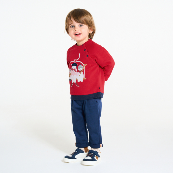 سويت شيرت من الصوف الوبري برسمة دب باللون الأحمر للأولاد الصغار